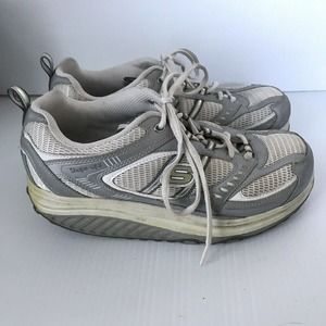 SKECHERS Silver Shape Ups Walking Toning Sneakers Lace Up Shoes 11814 Womens 8
